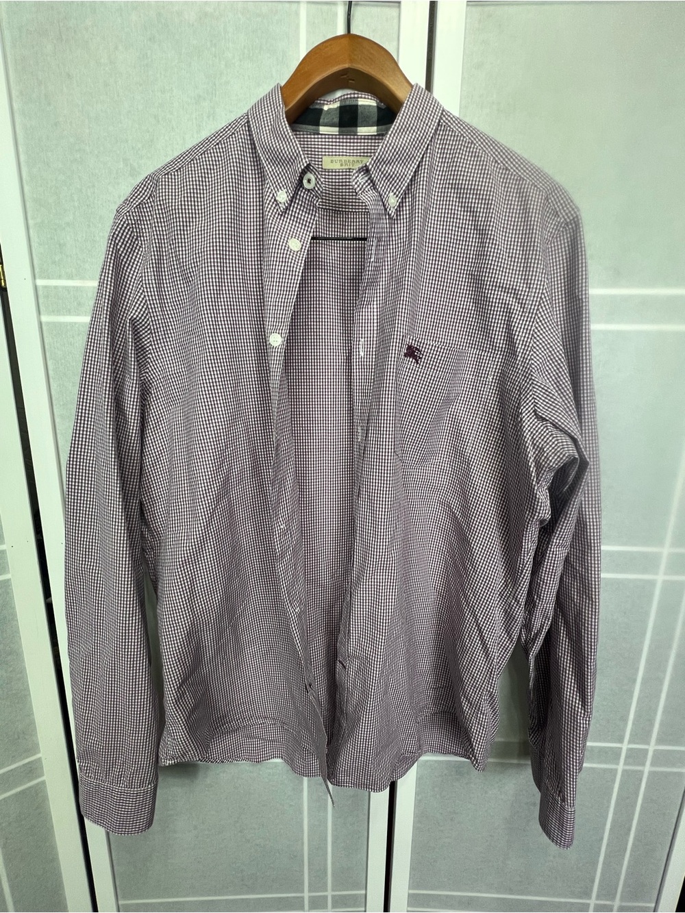 Burberry Burgundy and White Micro-Check Button-Down Shirt